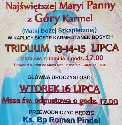 Uroczystość Najświętszej Maryi Panny z góry Karmel - zaproszenie