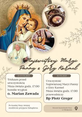 Triduum i Uroczystość Najświętszej Maryi Panny z Góry Karmel - 13 do 16.07.2025
